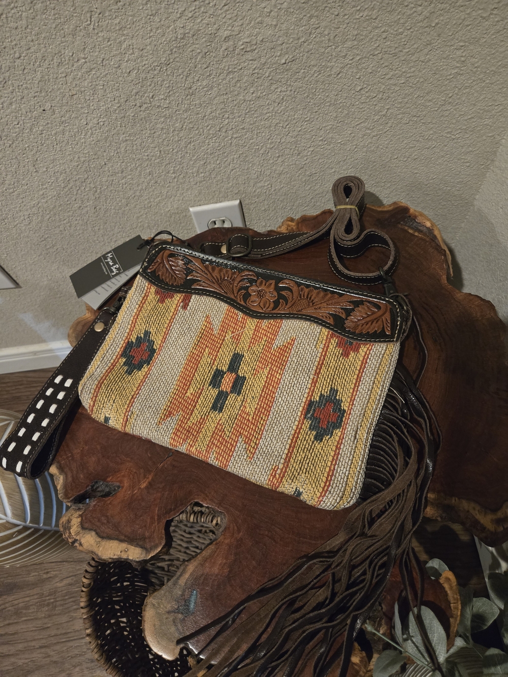 Women’s Fringe Crossbody/Wristlet - Brown and Multi-Color Southwestern Design